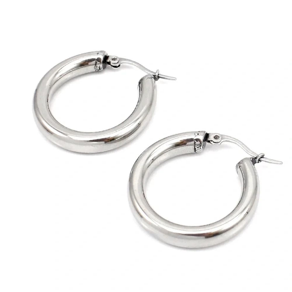 Large Tubular 18k‎ White Gold Filled Hoop Earrings, 30mm